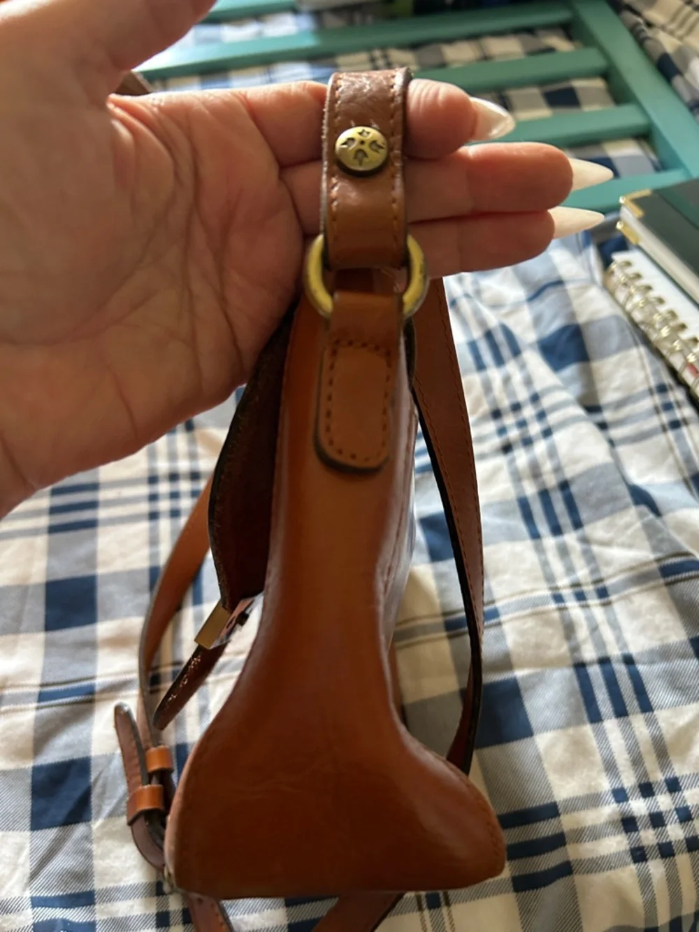 Patricia Nash Cognac Leather Crossbody with Signature Plaque - Picture 6 of 10